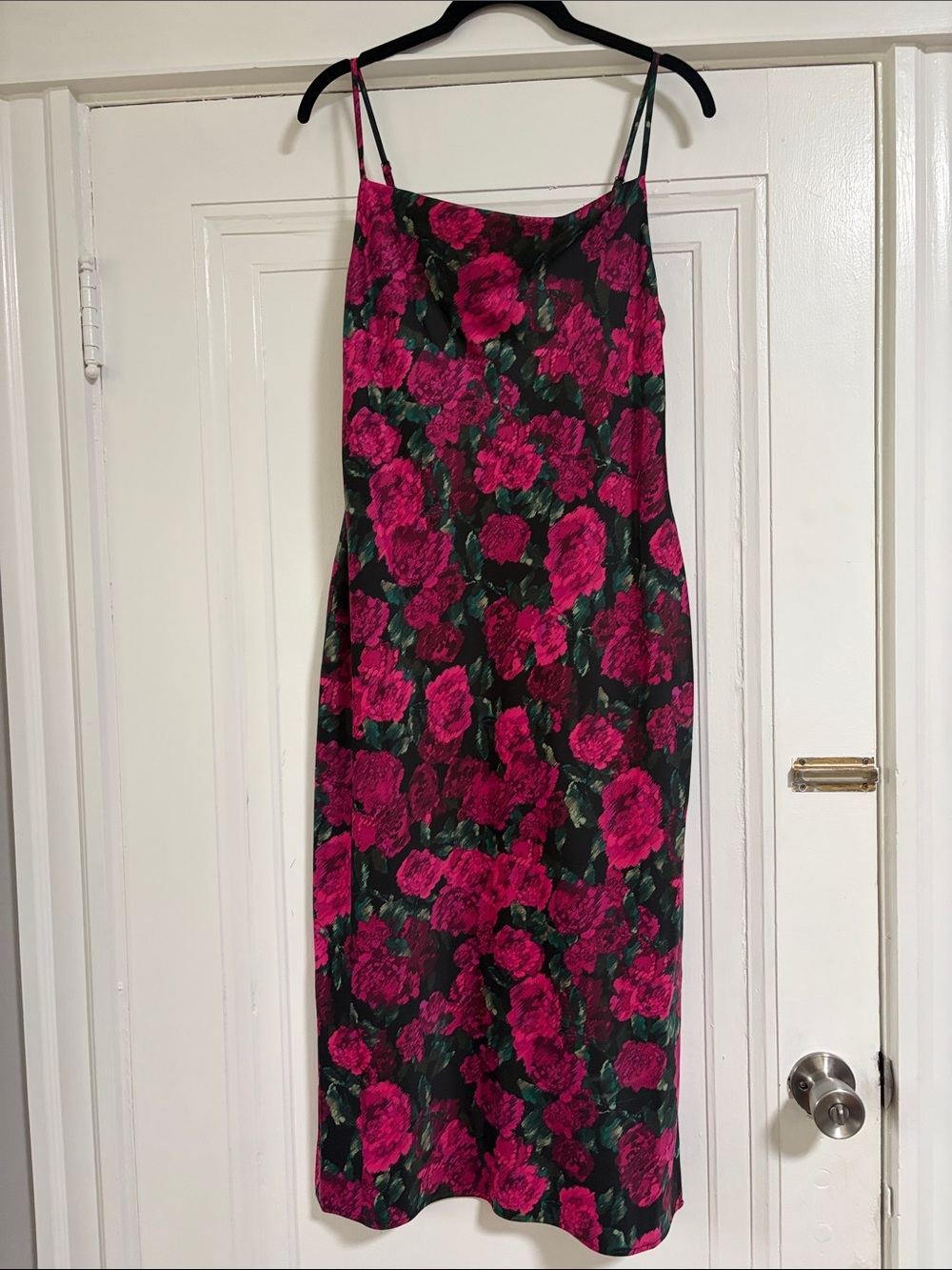 Bar III Black Slip Dress with Fuchsia Floral Print